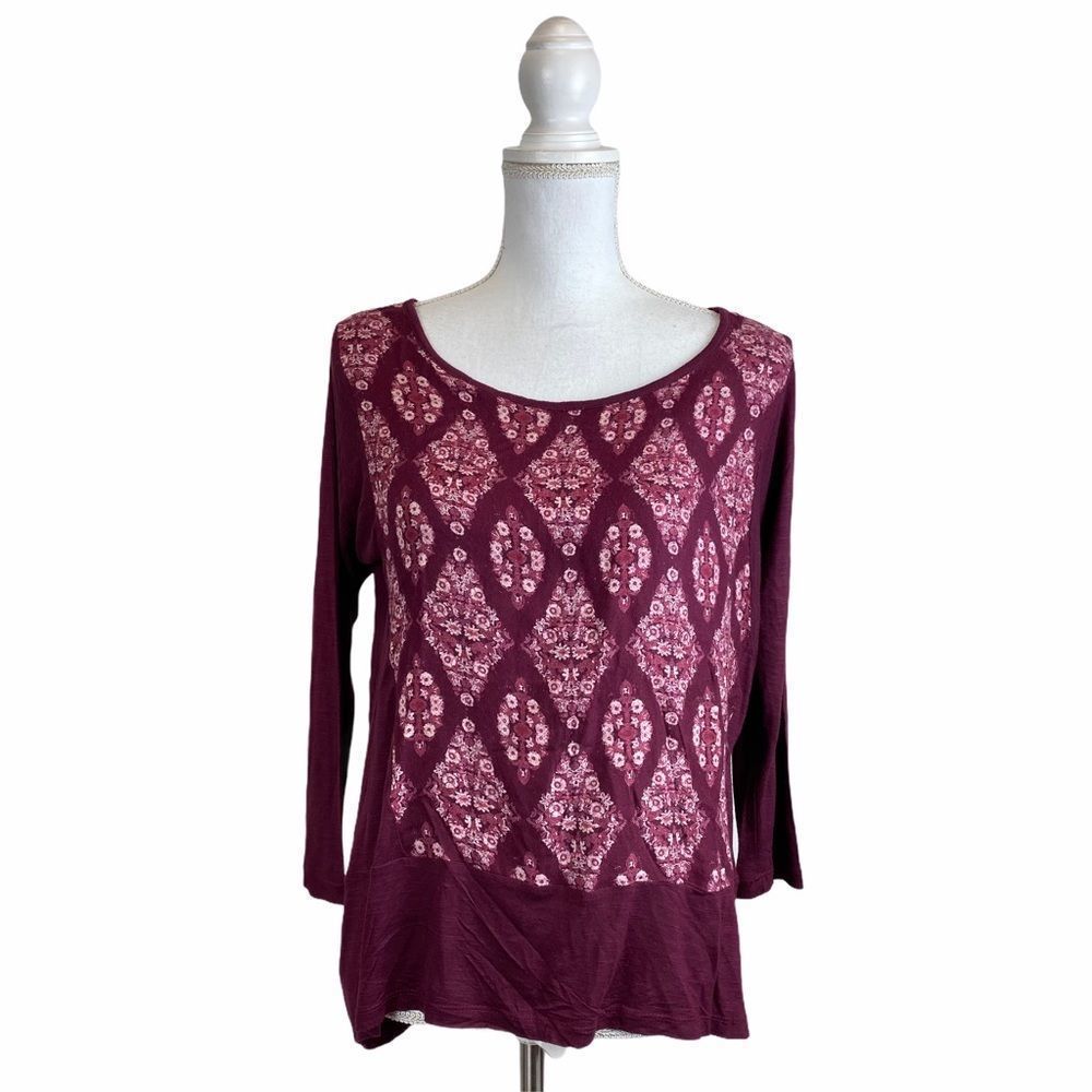 Lucky Brand Maroon Diamond Print Medium Sweater